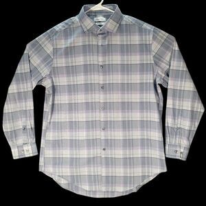 Calvin Klein Button Up‎ Mens Slim Fit Performance 16.5 32/33 Blue Checker